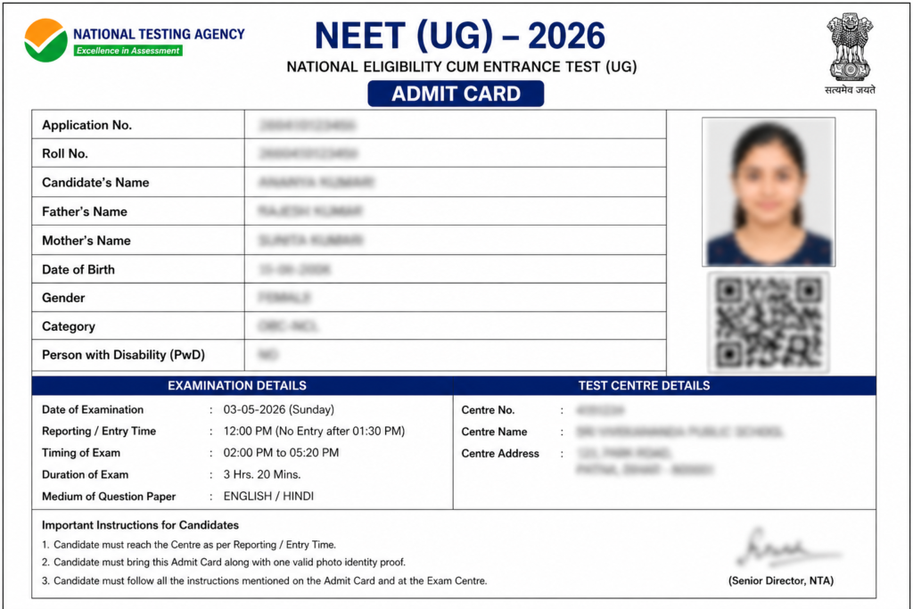 NEET UG 2026 Admit Card Out