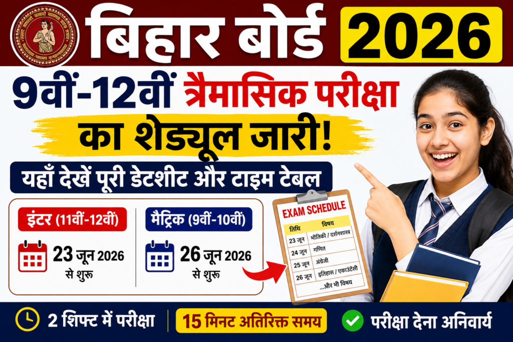 Bihar Board Quarterly Exam 2026 Schedule Out